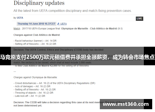 马竞愿支付2500万欧元租借费并承担全额薪资，成为转会市场焦点
